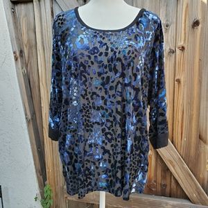 Burn-out blue & black velvet Karen Kane top 1X